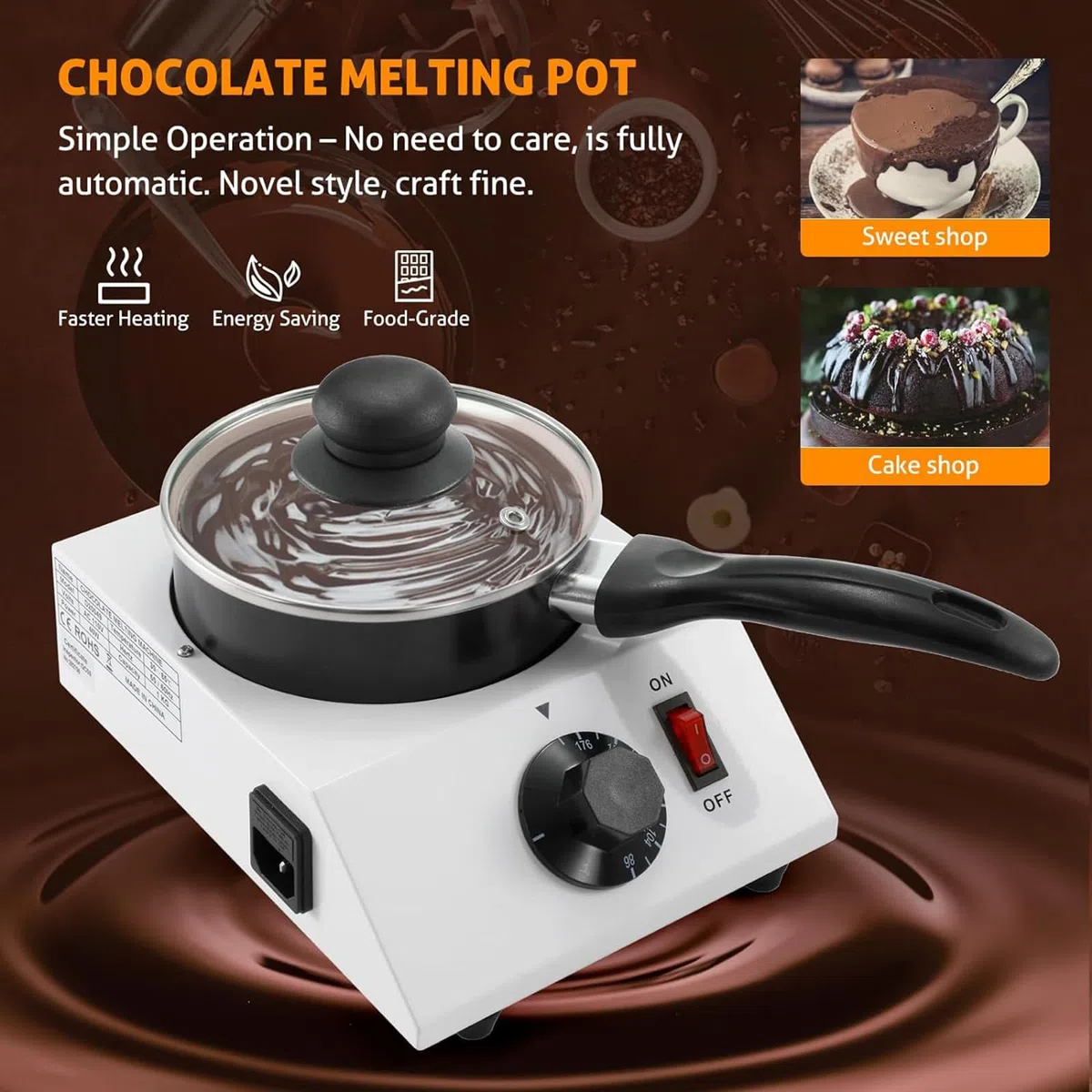 Pentole Elettriche per Fonduta di Cioccolato | Temperatrice per Cioccolato | Riscaldatore per Cioccolato | Pentola per Sciogliere Il Cioccolato - 1 Pentola (con 4 Strumenti di Cottura)
