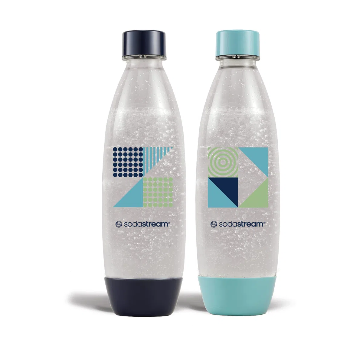 sodastream Set di 2 bottiglie da 1 l per acqua frizzante e soda | tecnologia snap & lock a clip | compatibile con lavastoviglie | senza BPA | Dettagli blu scuro e ciano