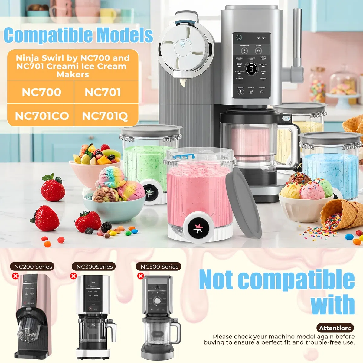 4 Pezzi Contenitore per Pinte per Ninja Creami Swirl NC700 NC701EU, 480 ML Contenitore Creami per Macchina da Gelato per Ninja Creami, con Coperchio, Lavabili in Lavastoviglie e Senza BPA