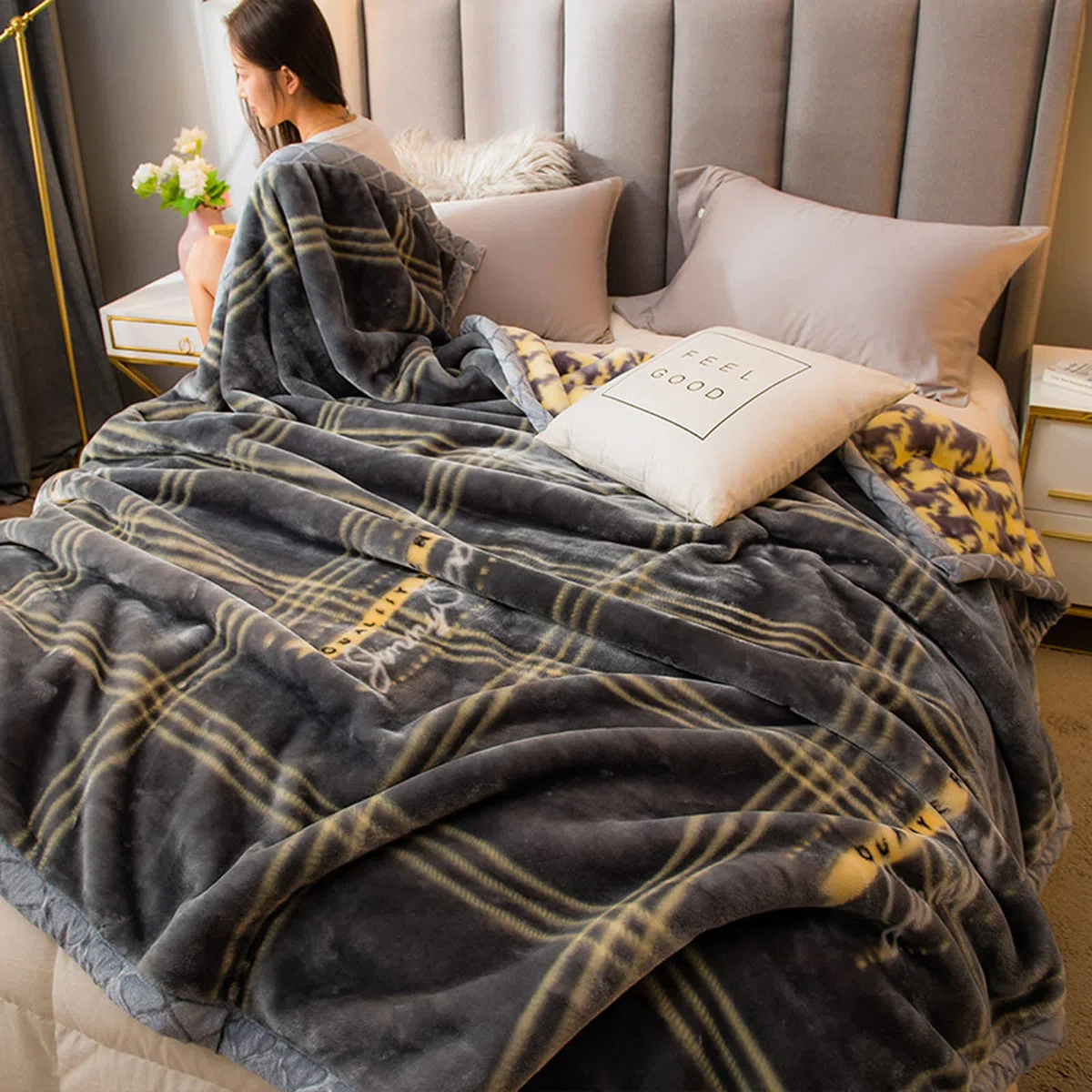 LGYKUMEG Coperta in Pile Extra Grande, 4kg Ponderata Visone Coreano Coperte, Caldo E Pesante E Coperta Accogliente in Rilievo, 2 Ply A&B Reversibile Raschel Stampata Bed Coperta,Arancia,200 * 230cm