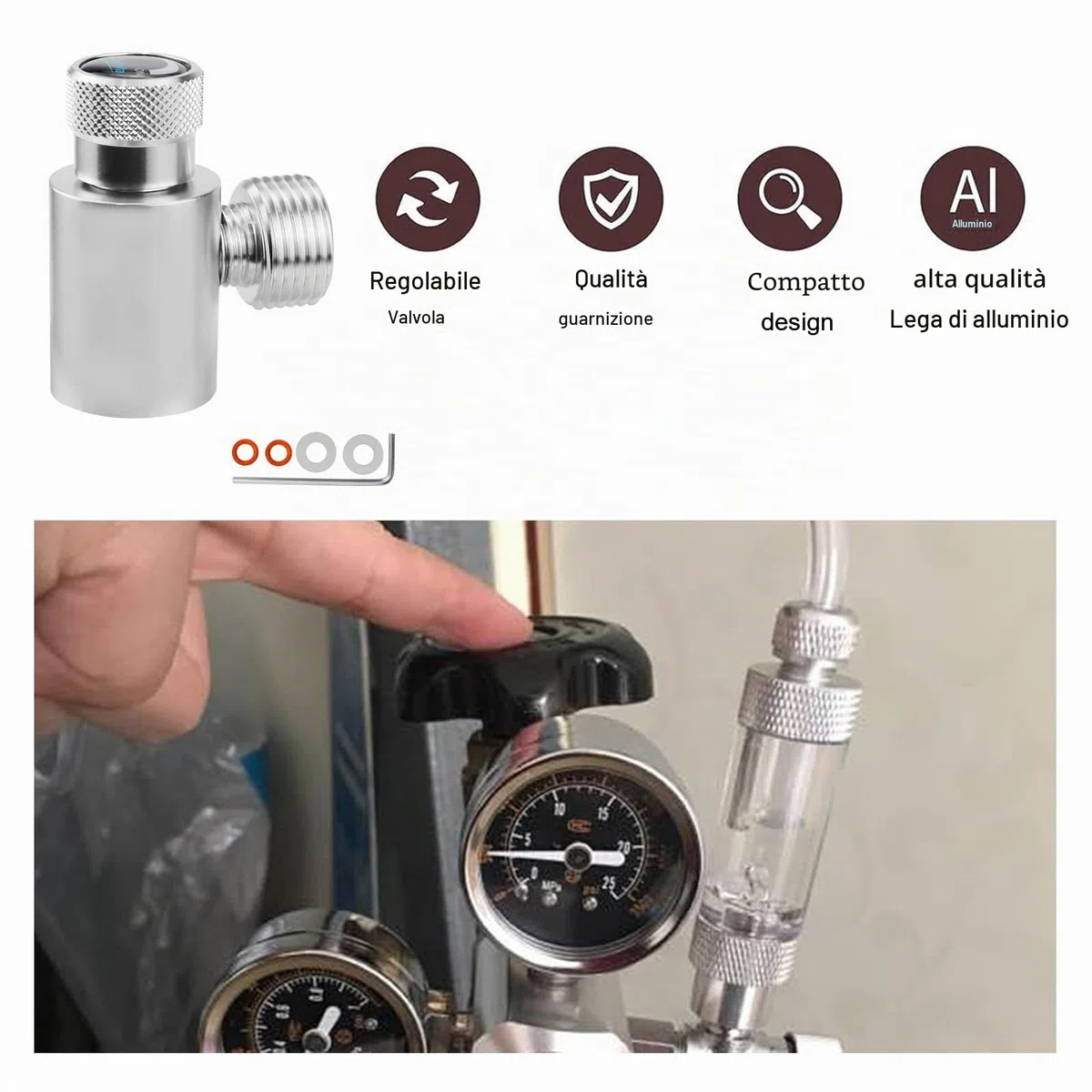 Adattatore per bombola di CO2, Ricarica Cilindro CO2 Adattatore da W21.8-14 a TR21-4, Ricarica di CO2, Convertitore di Soda, per Bombole per Acquario, Adattatore di Ricarica per Soda (Argento)