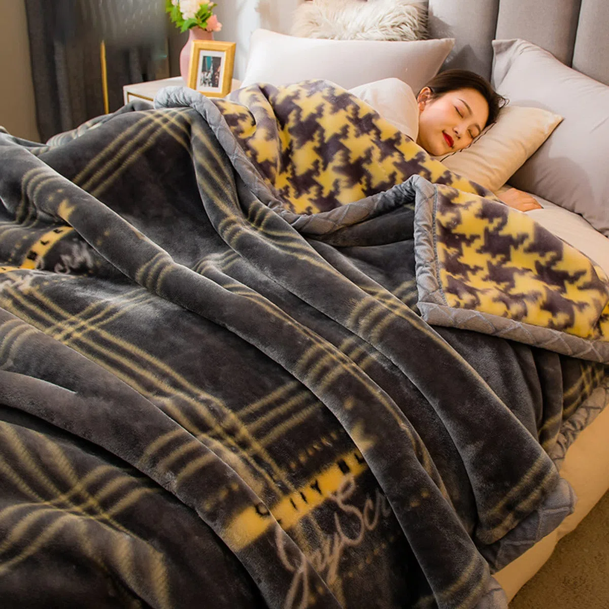 LGYKUMEG Coperta in Pile Extra Grande, 4kg Ponderata Visone Coreano Coperte, Caldo E Pesante E Coperta Accogliente in Rilievo, 2 Ply A&B Reversibile Raschel Stampata Bed Coperta,Arancia,200 * 230cm