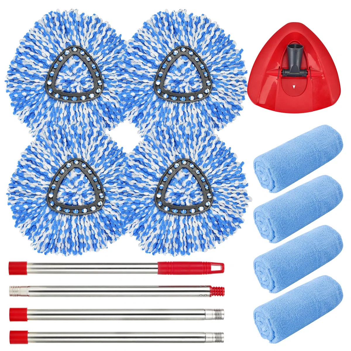 Matthew Spin Mop - Kit di ricambio per mocio rotante, 4 testine di ricarica, manico e base da 76,2 a 147,3 cm (blu, sistema a 1 serbatoio)