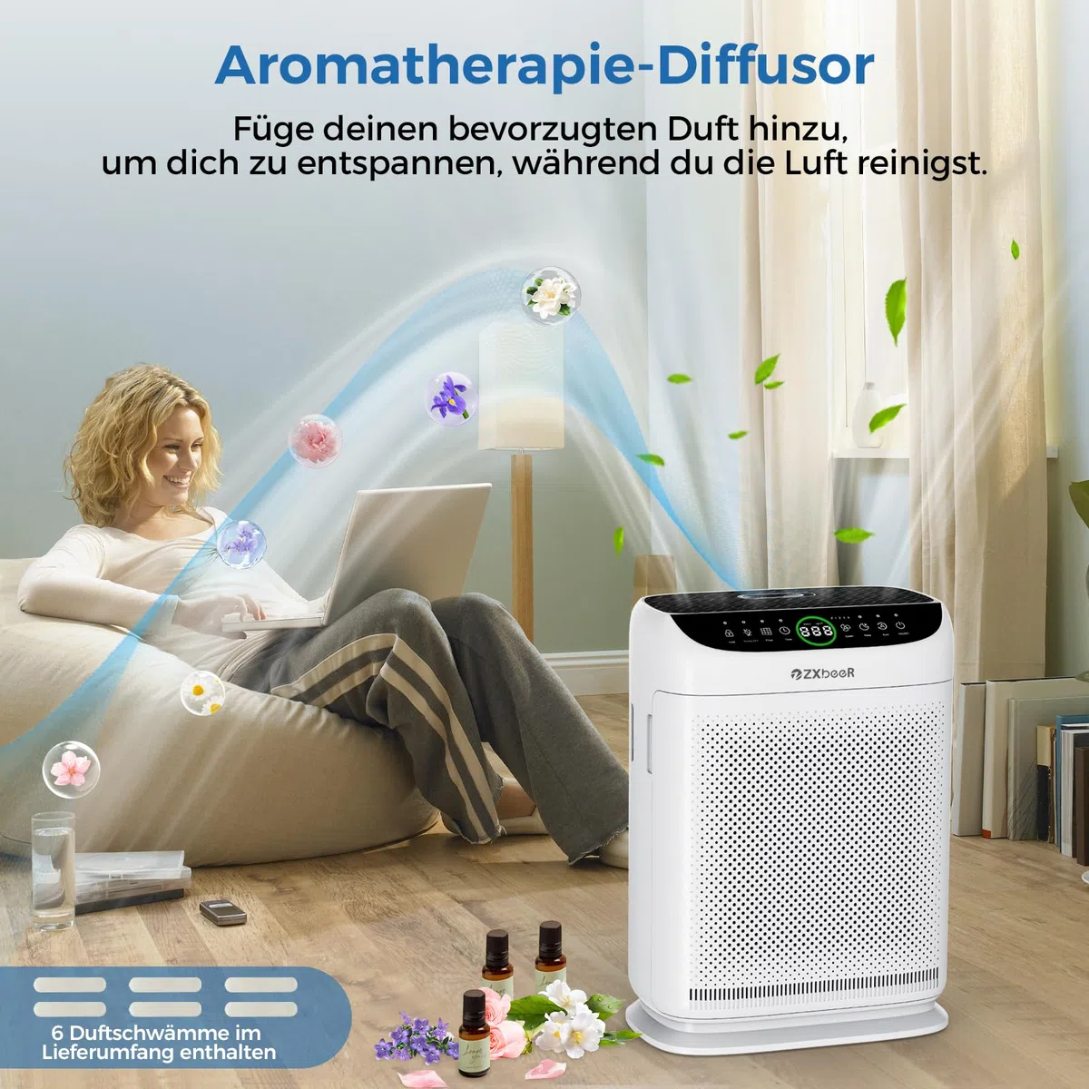Depuratore d'aria HEPA per allergici con CADR 400 m³/h (260 m²), filtrazione su due lati e filtro lavabile, modalità notturna 20 dB, timer, purificatore d'aria per animali domestici, camera da