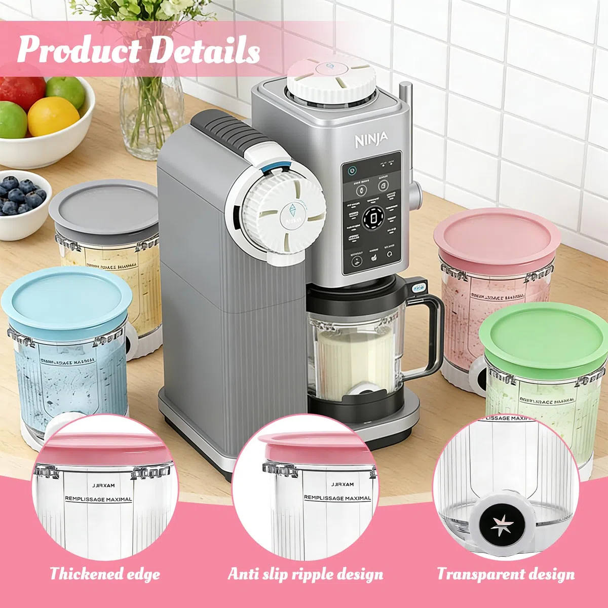 4 contenitori per Ninja Swirl CREAMi NC701EU 480 ML senza BPA e lavabile in lavastoviglie, compatibile con contenitore Ninja Creami Swirl Swirl Accessori per NC701EU, NC501EU, NC301EU, Gelatiera