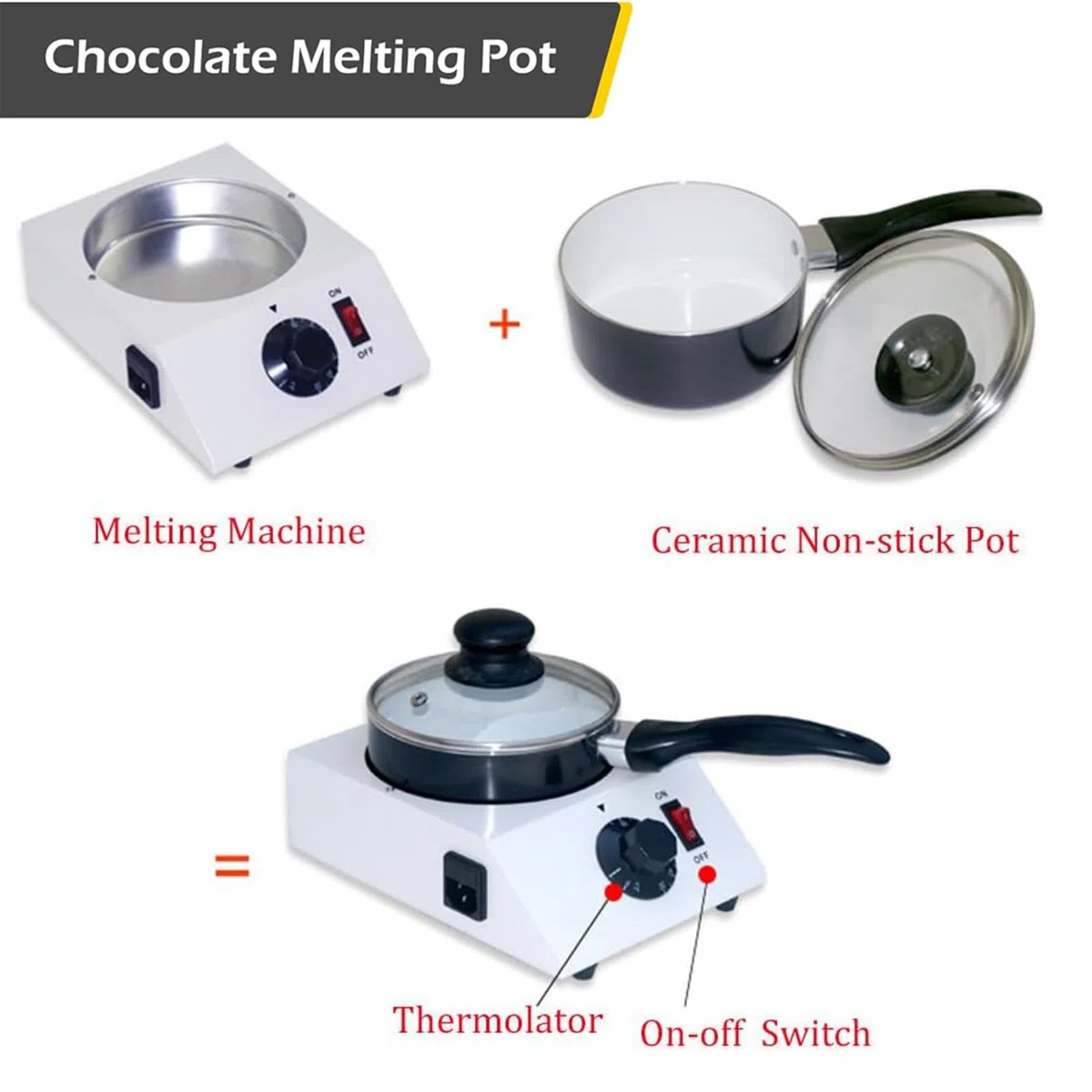 Pentole Elettriche per Fonduta di Cioccolato | Temperatrice per Cioccolato | Riscaldatore per Cioccolato | Pentola per Sciogliere Il Cioccolato - 1 Pentola (con 4 Strumenti di Cottura)