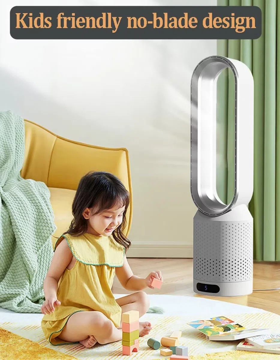 Ventilatore Senza Pale da 20 Pollici, purificatore d'Aria, Ventilatore Elettrico Senza Foglie, Potente Ventilatore con Telecomando, 8 velocità, Timer da 120 Minuti, ventilatori a t