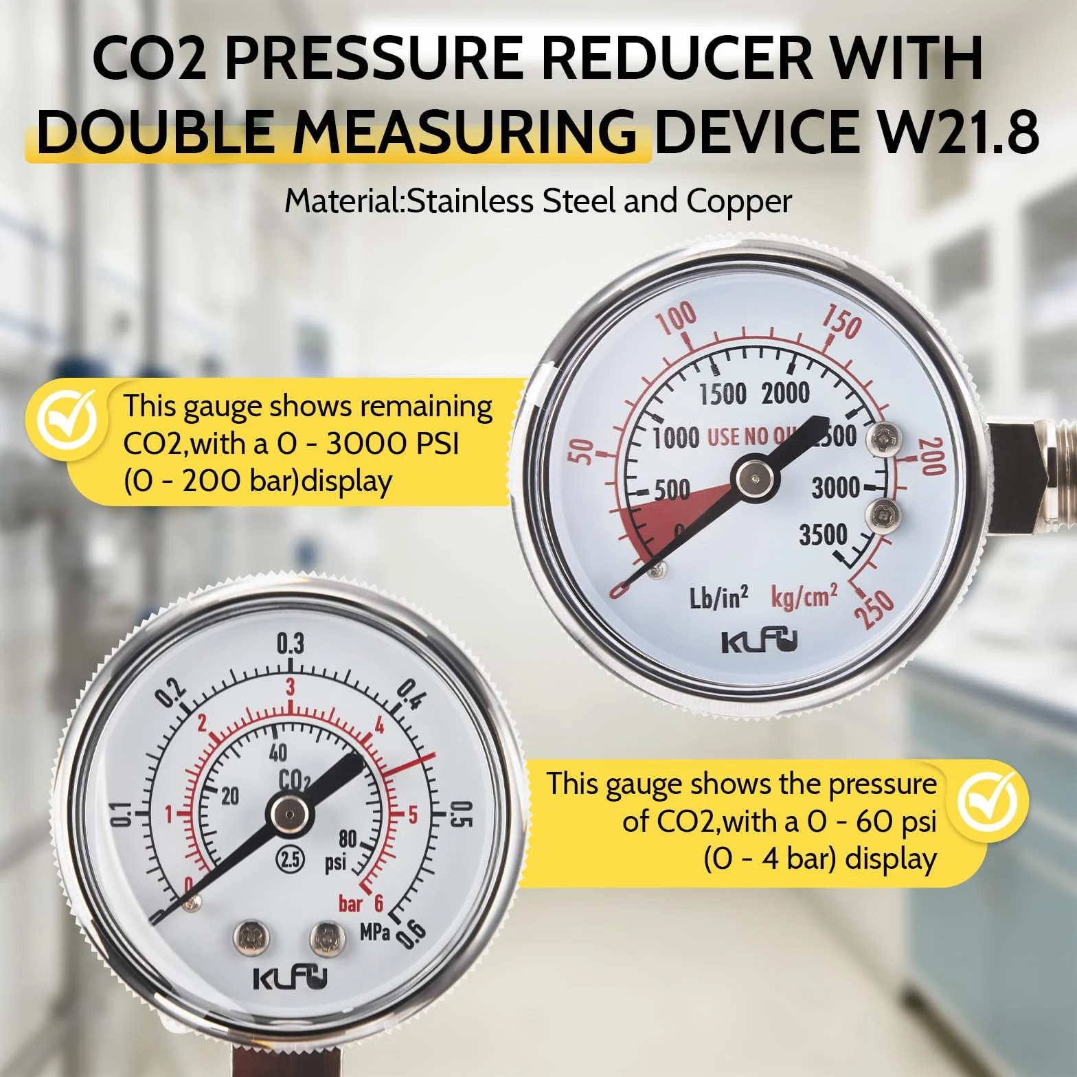 Riduttore di pressione per birra CO2, doppio misuratore W21.8, CO2, riduttore di pressione professionale, riutilizzabile per macchina della birra, birra, spina 3/4