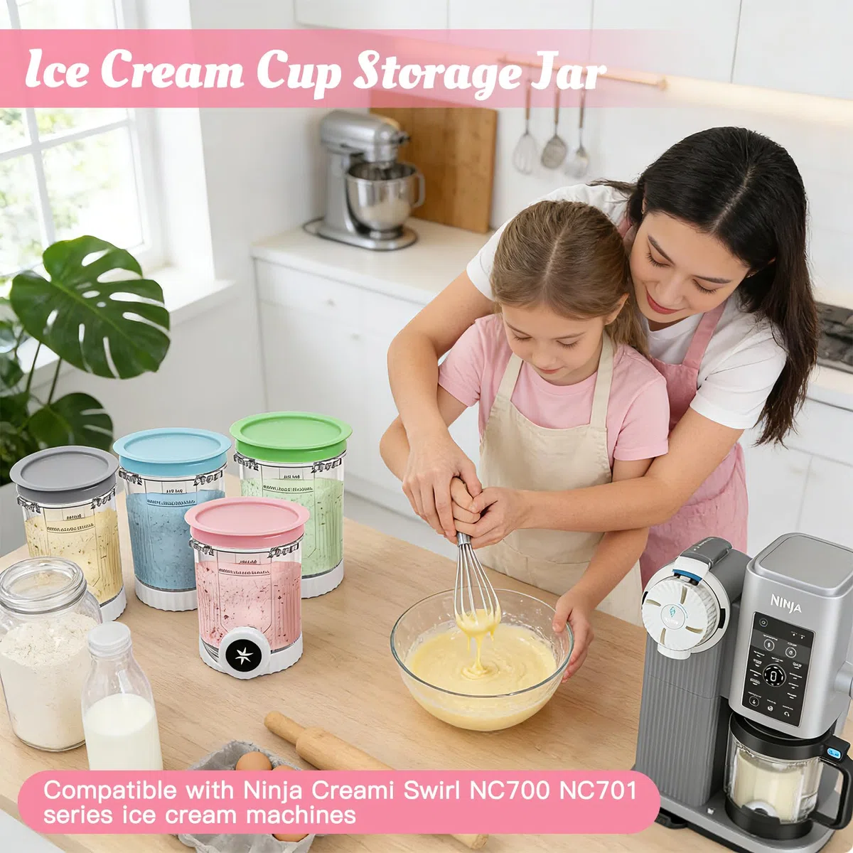 4 contenitori per Ninja Swirl CREAMi NC701EU 480 ML senza BPA e lavabile in lavastoviglie, compatibile con contenitore Ninja Creami Swirl Swirl Accessori per NC701EU, NC501EU, NC301EU, Gelatiera