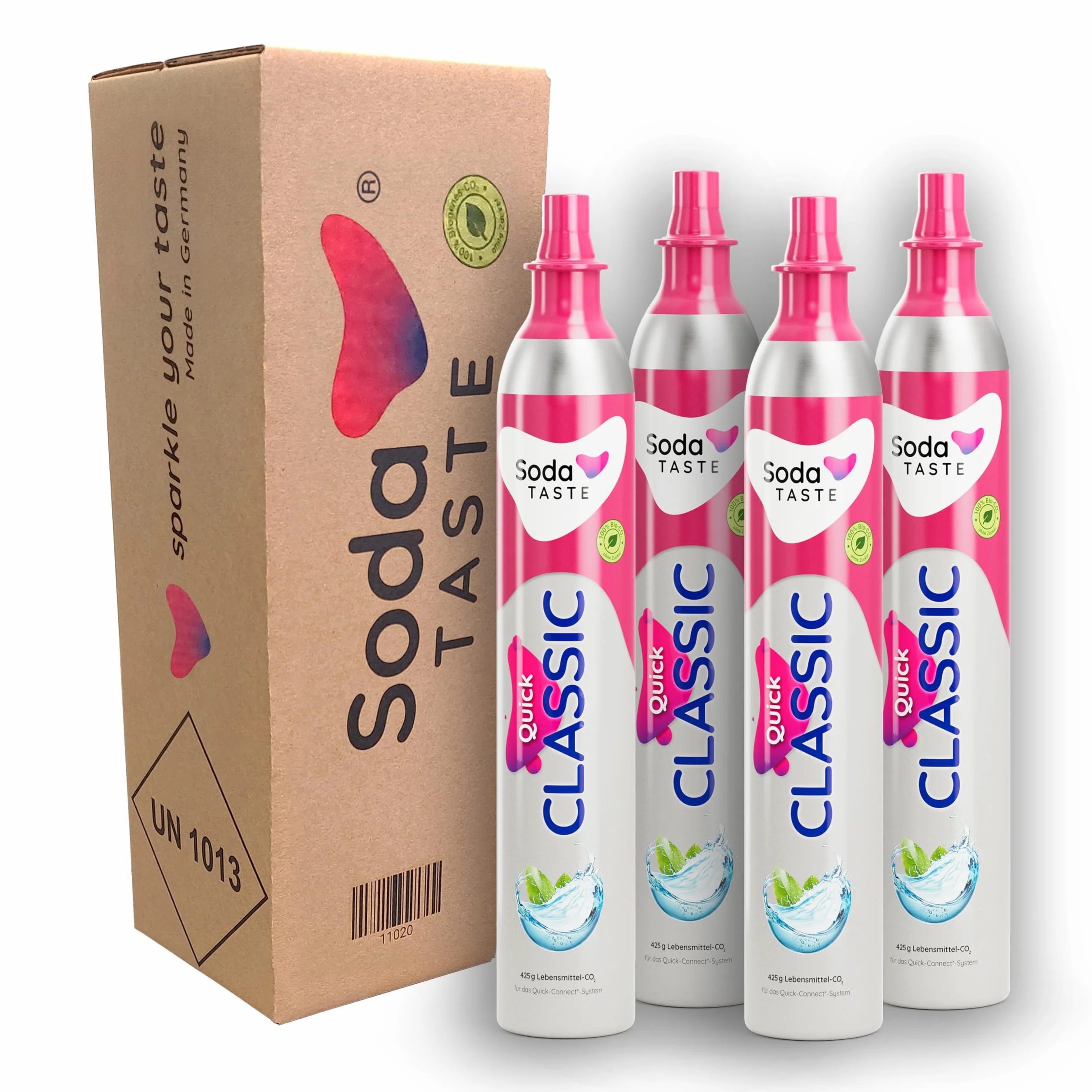 SodaTASTE Quick Classic - Set di 4 cilindri a CO2 (ricarica) per aeratori con sistema Quick Connect, per acqua frizzata fino a 240 l (attenzione: cilindro vuoto necessario)