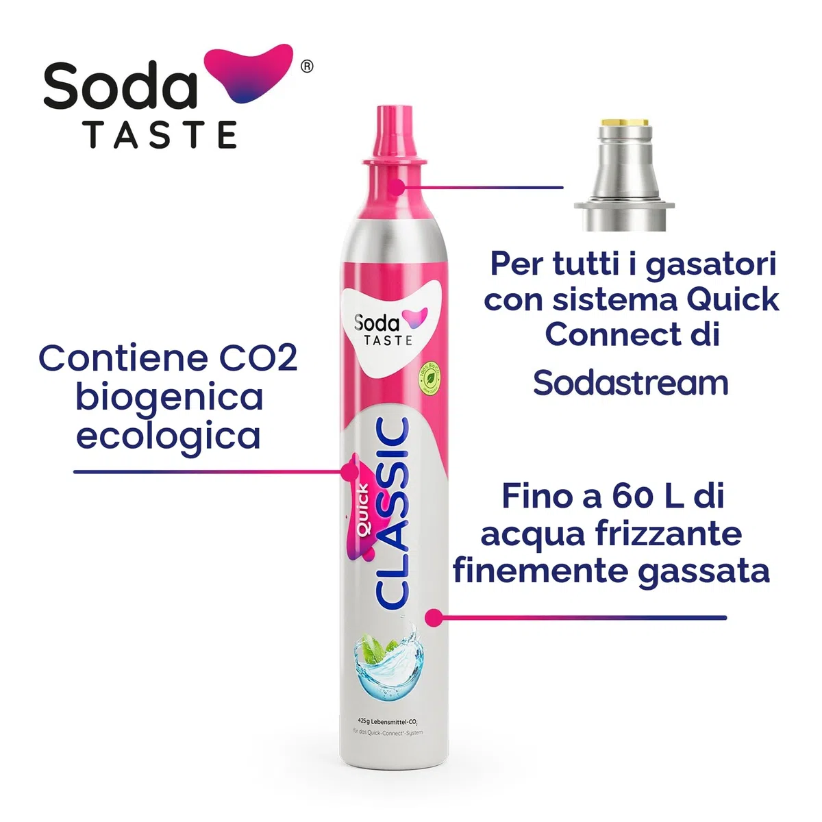 SodaTASTE Quick Classic - Set di 4 cilindri a CO2 (ricarica) per aeratori con sistema Quick Connect, per acqua frizzata fino a 240 l (attenzione: cilindro vuoto necessario)