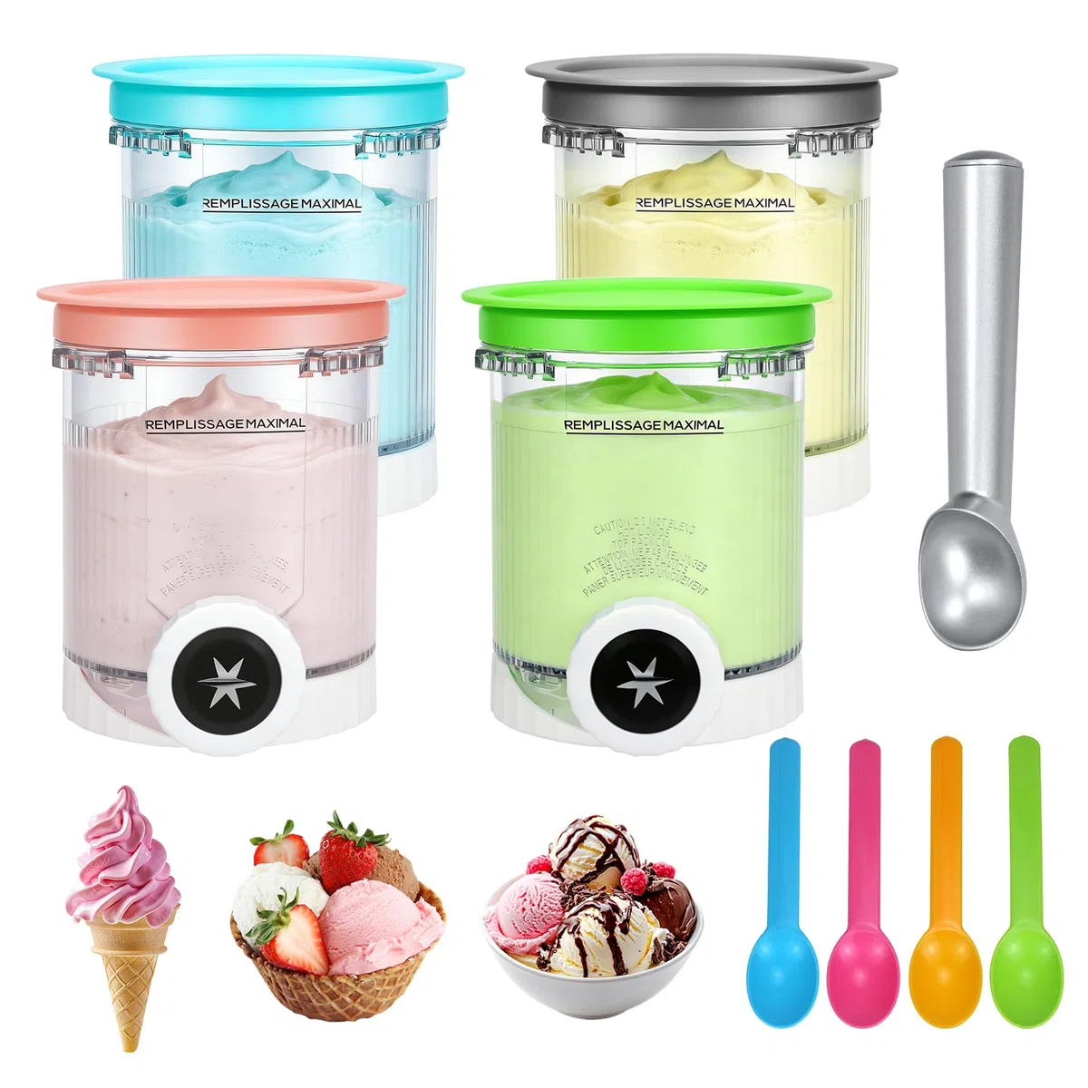 4 Pezzi Contenitori per Gelato,Contenitore per Ninja Creami NC701UK NC701 NC700 serie,Senza BPA Lavabile in Lavastoviglie Accessori per Macchine per Il Gelato
