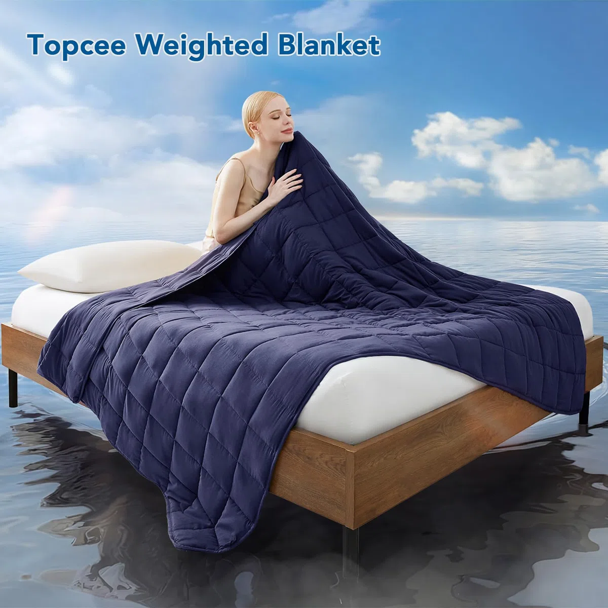 Topcee Coperta ponderata (9,1 kg, 122 x 182,9 cm, misura doppia), coperta rinfrescante e traspirante, in microfibra con perline di vetro, grande, per adulti, per tutte le stagioni, estate, autunno,