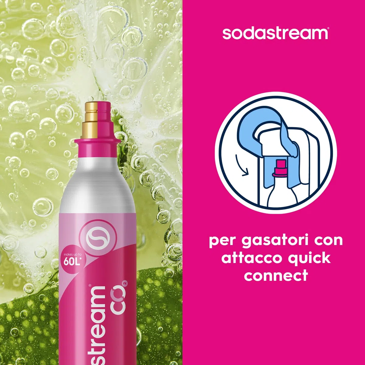 Sodastream Cilindro Co2 Addizionale Cqc Con Attacco Rapido, Bombola Co2 Alimentare Adatto Per Gasatori Sodastream Terra E Duo, Rosa
