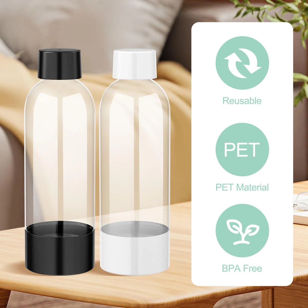 4 pezzi Bottiglie per la Produzione di Soda, Bottiglie per Carbonatazione Compatibile con Isoda Drinkmate Cocosoda, Senza BPA, Riutilizzabili, in PET, Nero e Bianco, per Macchina per Soda