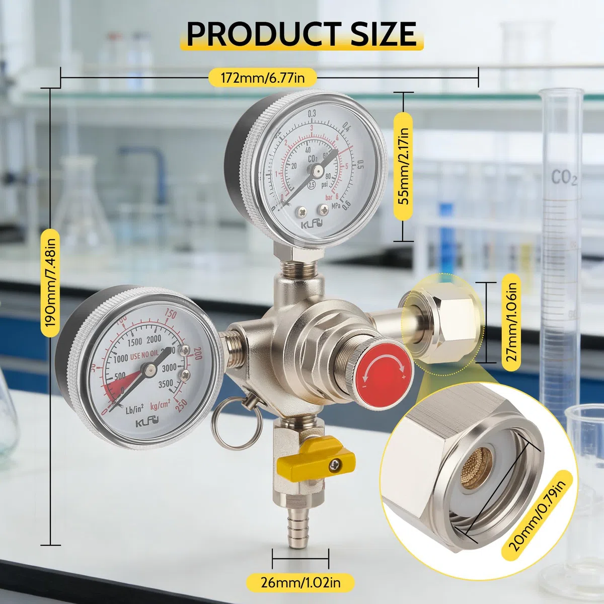 Riduttore di pressione per birra CO2, doppio misuratore W21.8, CO2, riduttore di pressione professionale, riutilizzabile per macchina della birra, birra, spina 3/4