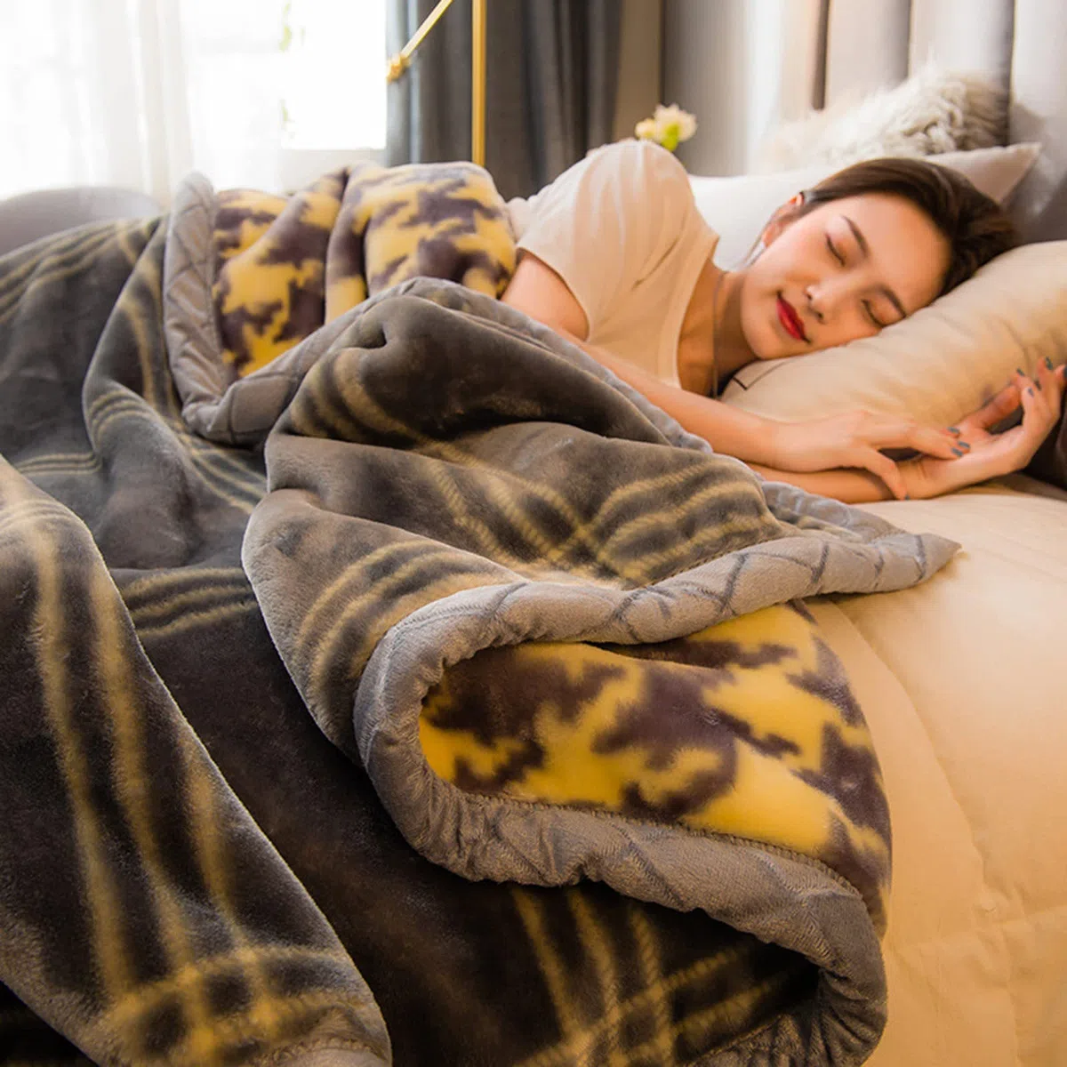 LGYKUMEG Coperta in Pile Extra Grande, 4kg Ponderata Visone Coreano Coperte, Caldo E Pesante E Coperta Accogliente in Rilievo, 2 Ply A&B Reversibile Raschel Stampata Bed Coperta,Arancia,200 * 230cm