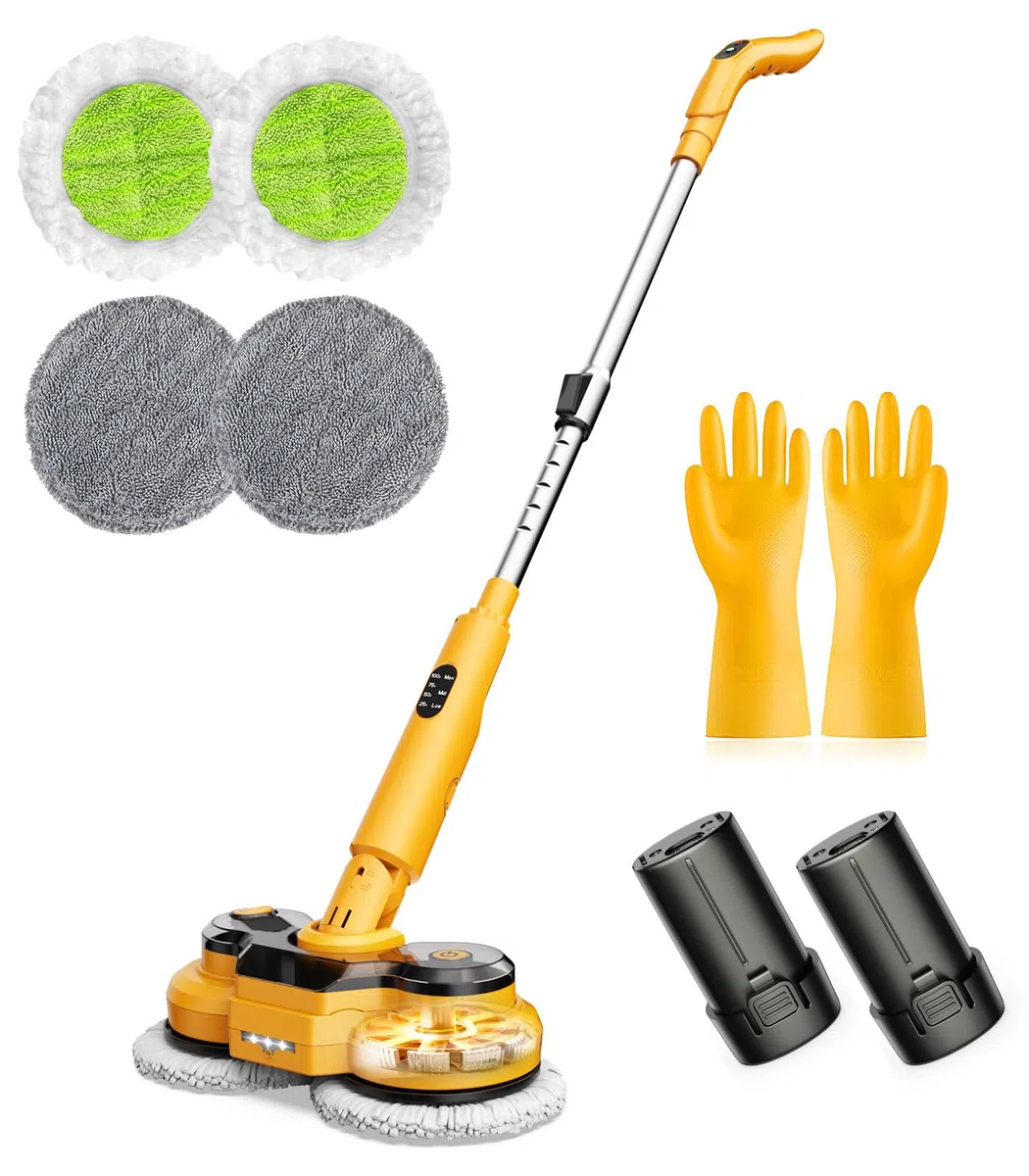 Qimedo Mop elettrico, 800 giri/min, rotazione ad alta velocità, batteria rimovibile da 5000 mAh, ricaricabile, con 4 cuscinetti di ricambio in microfibra, adatto per diversi tipi di pavimenti