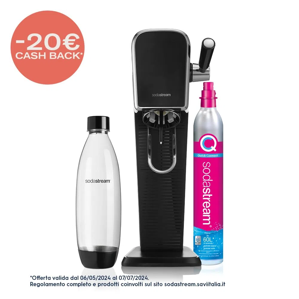 Sodastream Art Nero, Gasatore d’Acqua per Trasformare l’Acqua in Acqua Frizzante & Bottiglie Classiche per gasatore d'acqua, Capienza 1 Litro
