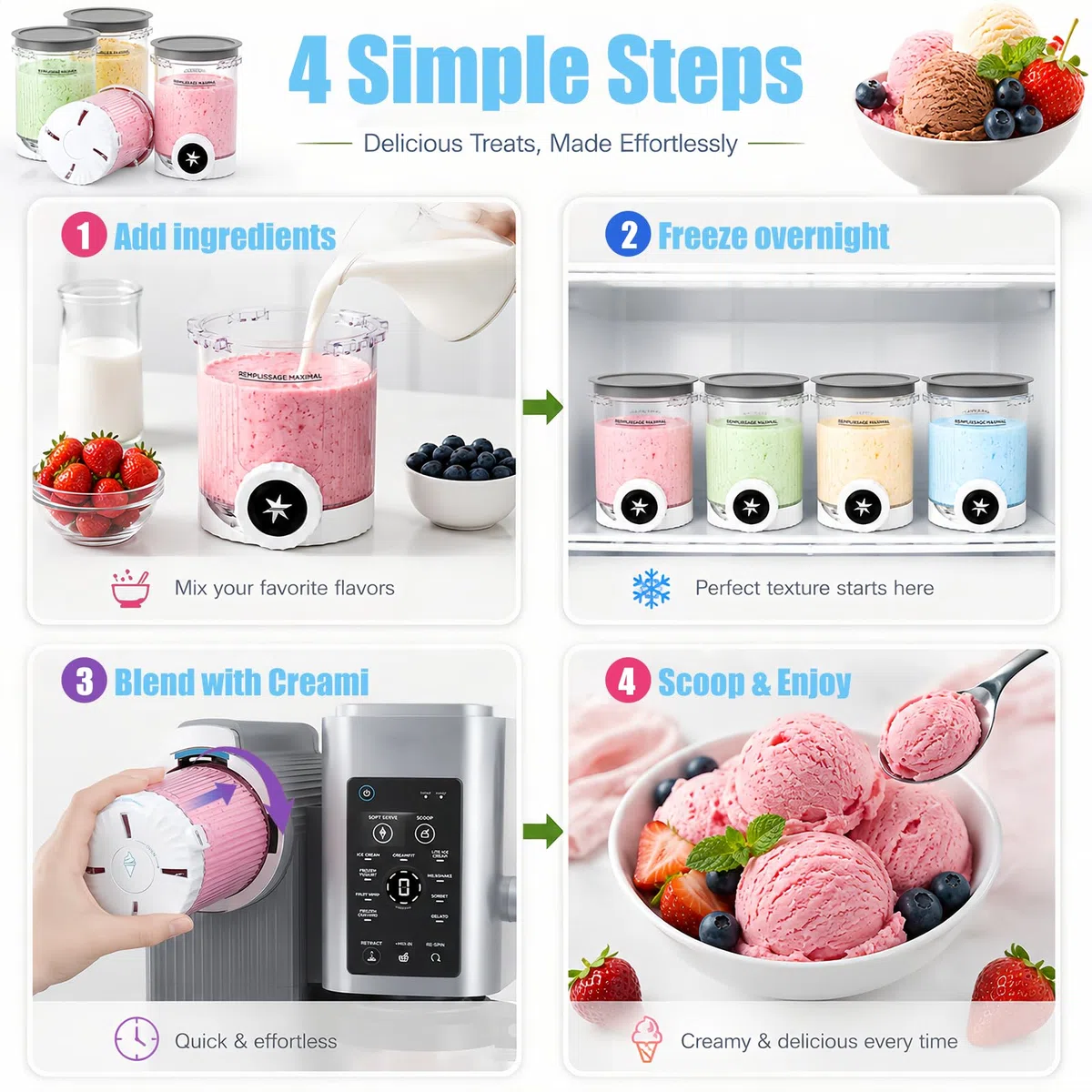 4 Pezzi Contenitore per Pinte per Ninja Creami Swirl NC700 NC701EU, 480 ML Contenitore Creami per Macchina da Gelato per Ninja Creami, con Coperchio, Lavabili in Lavastoviglie e Senza BPA