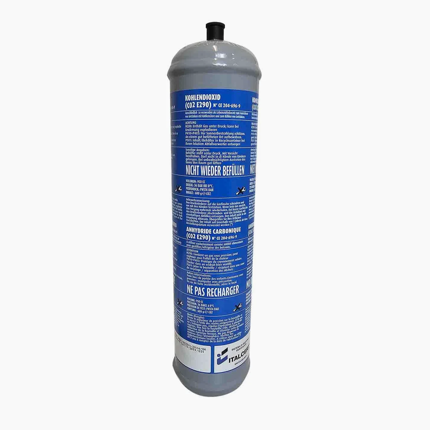 2 bombole CO2 monouso da 600 gr. e290 per acqua frizzante