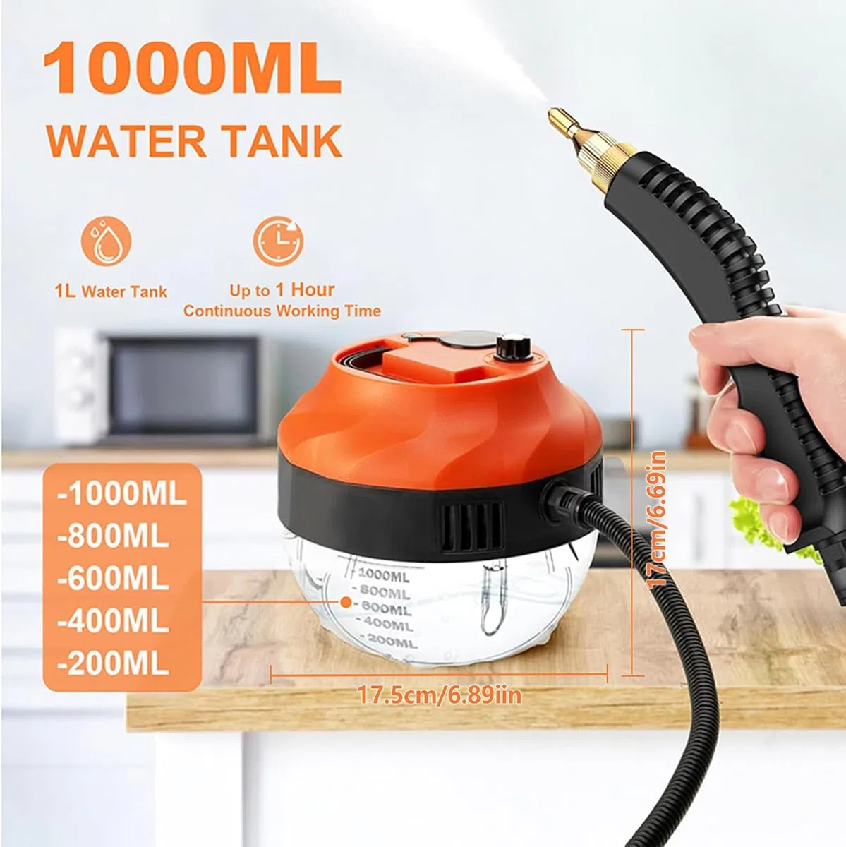 Pulitore A Vapore Portatile Da 1500 W, Macchina Per La Pulizia A Vapore Con 3 Spazzole, Serbatoio Dellacqua Da 1000 Ml, 6 Livelli Di Vapore Regolabili, Ideale Per La Rimozione Di Macchie Su Auto,