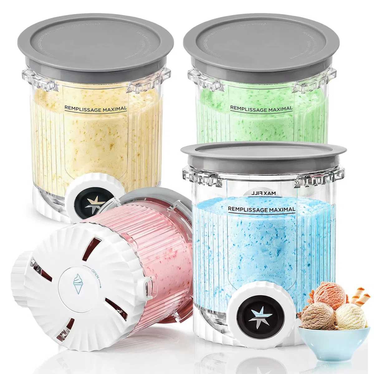 4 Pezzi Contenitore per Pinte per Ninja Creami Swirl NC700 NC701EU, 480 ML Contenitore Creami per Macchina da Gelato per Ninja Creami, con Coperchio, Lavabili in Lavastoviglie e Senza BPA