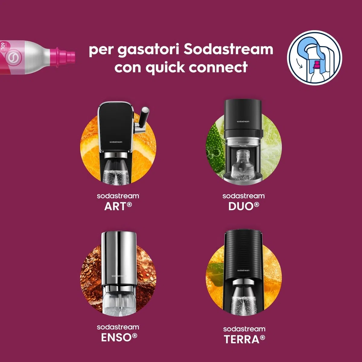 Sodastream Cilindro Co2 Addizionale Cqc Con Attacco Rapido, Bombola Co2 Alimentare Adatto Per Gasatori Sodastream Terra E Duo, Rosa