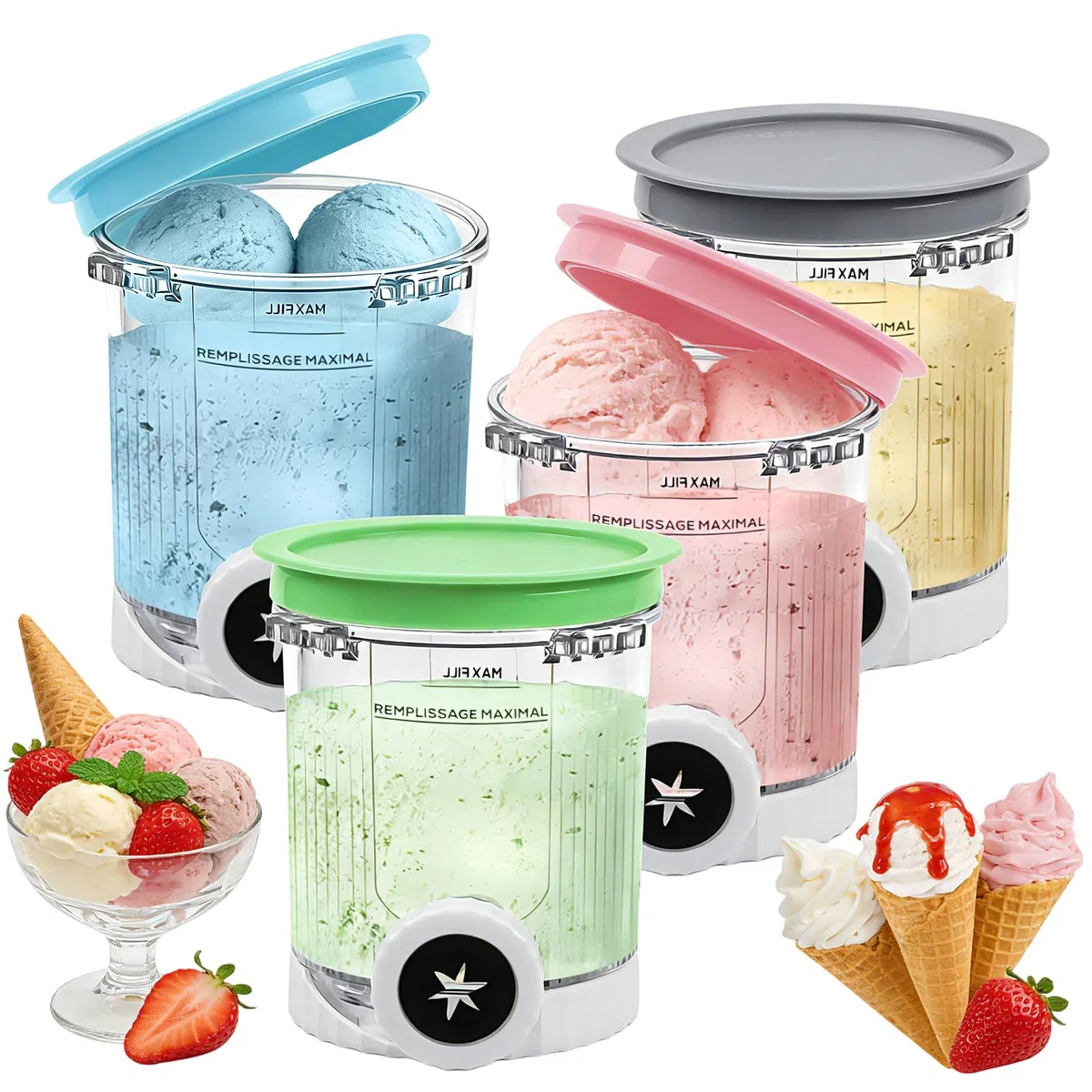 4 contenitori per Ninja Swirl CREAMi NC701EU 480 ML senza BPA e lavabile in lavastoviglie, compatibile con contenitore Ninja Creami Swirl Swirl Accessori per NC701EU, NC501EU, NC301EU, Gelatiera