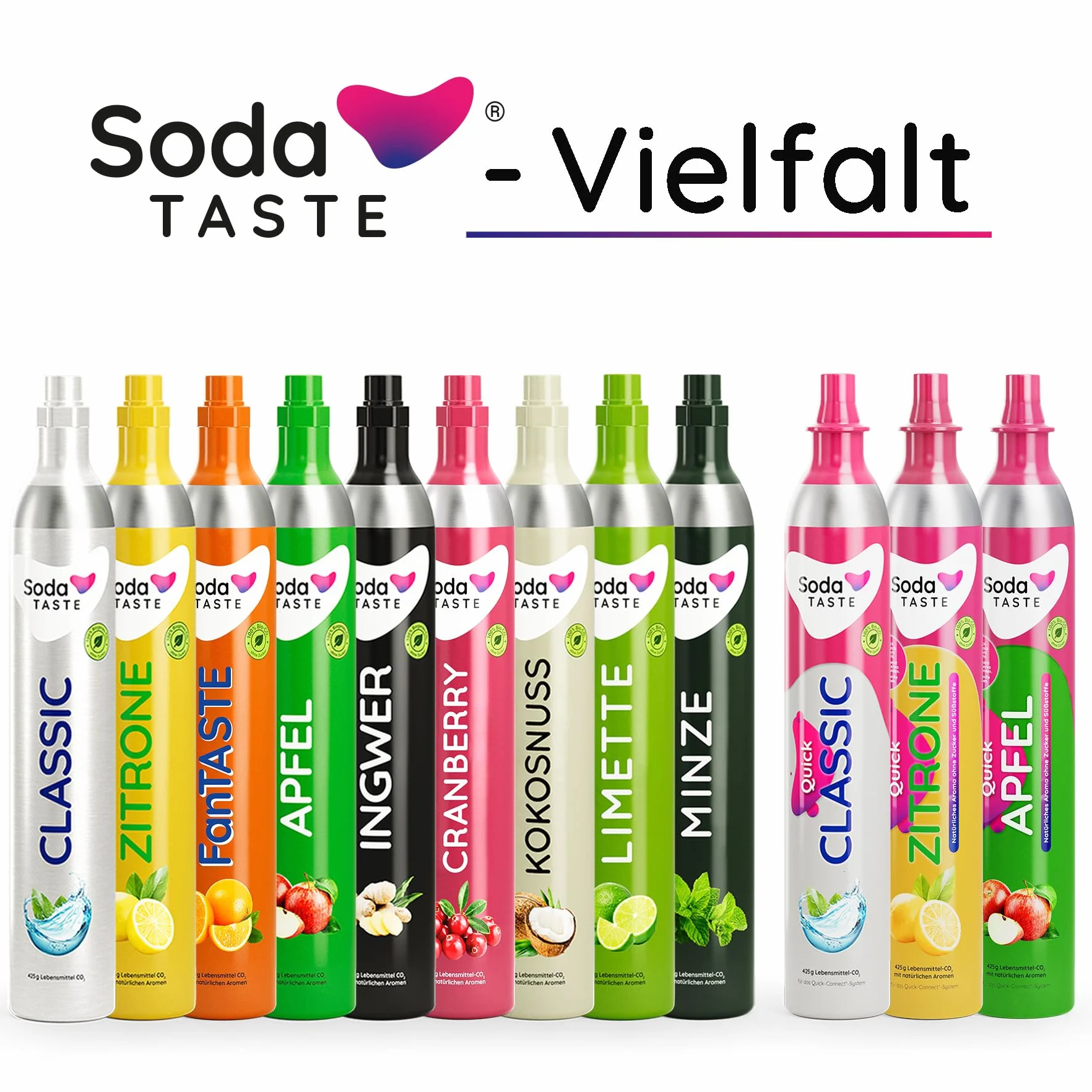 SodaTASTE Quick Classic - Set di 4 cilindri a CO2 (ricarica) per aeratori con sistema Quick Connect, per acqua frizzata fino a 240 l (attenzione: cilindro vuoto necessario)