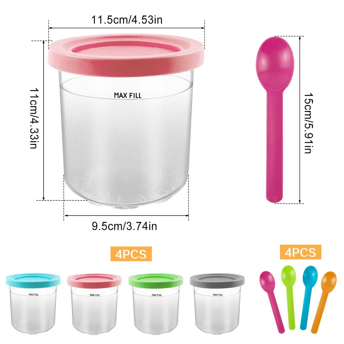 4 Pezzi Contenitore per Gelato per Ninja Creami, 16 OZ Contenitori per Gelato per NC301 NC300 NC299AMZ, Vaschette per Gelato Fatto in Casa con Coperchio, Accessori per Ninja Ice Creami Maker