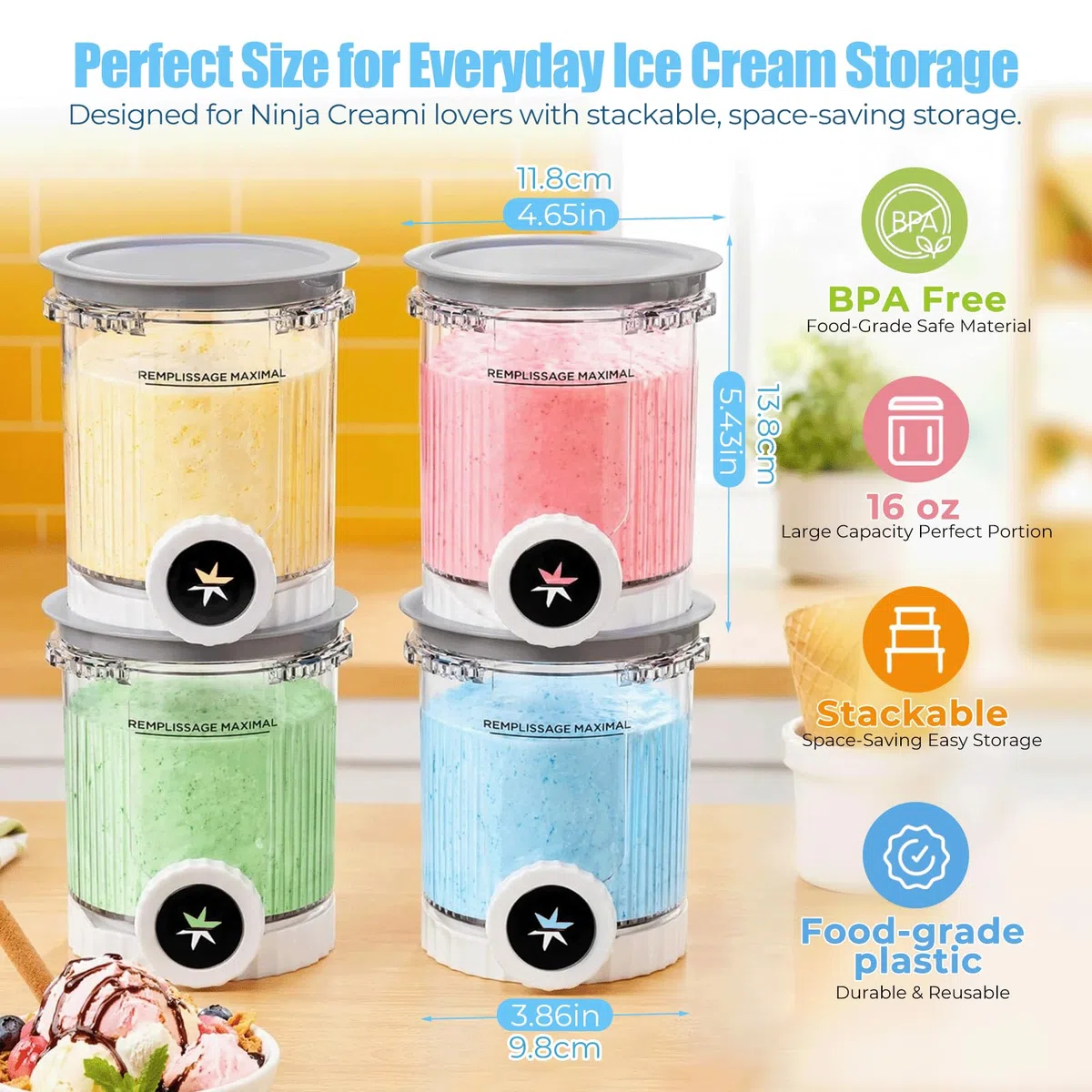 4 Pezzi Contenitore per Pinte per Ninja Creami Swirl NC700 NC701EU, 480 ML Contenitore Creami per Macchina da Gelato per Ninja Creami, con Coperchio, Lavabili in Lavastoviglie e Senza BPA