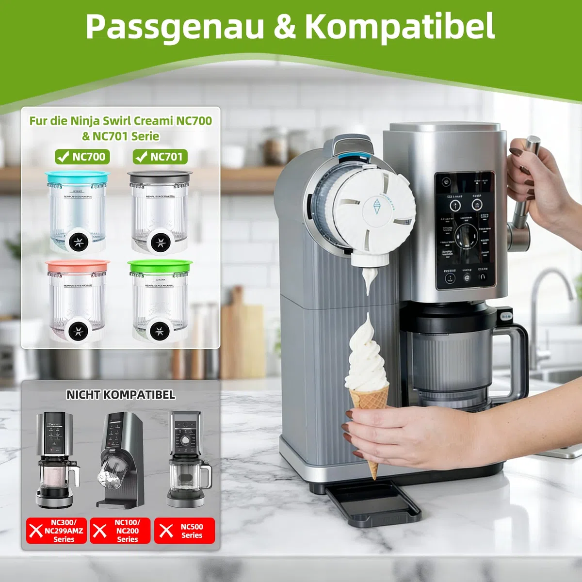 4 Pezzi Contenitori per Gelato,Contenitore per Ninja Creami NC701UK NC701 NC700 serie,Senza BPA Lavabile in Lavastoviglie Accessori per Macchine per Il Gelato