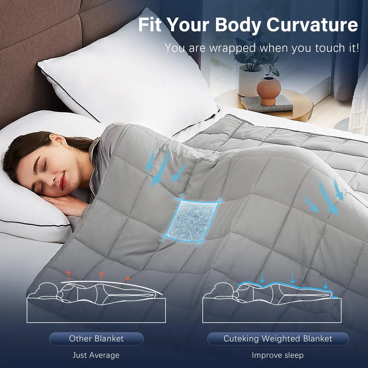 CuteKing Coperta ponderata per adulti: coperta ponderata con perline di vetro di alta qualità, traspirante e pesante per un sonno confortevole, coperta spessa, per adulti e tutte le stagioni (9 kg