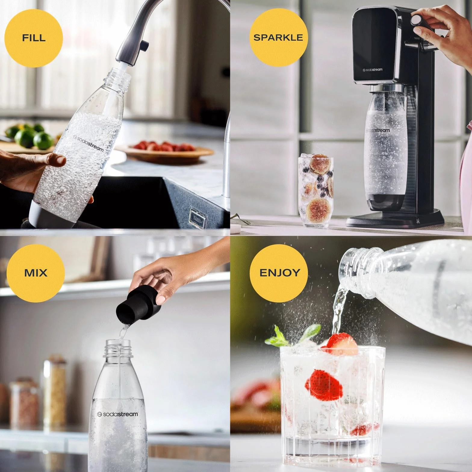Sodastream Art Nero, Gasatore d’Acqua per Trasformare l’Acqua in Acqua Frizzante & Bottiglie Classiche per gasatore d'acqua, Capienza 1 Litro