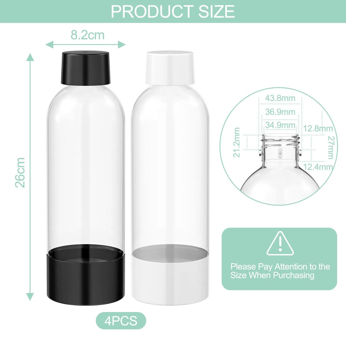 4 pezzi Bottiglie per la Produzione di Soda, Bottiglie per Carbonatazione Compatibile con Isoda Drinkmate Cocosoda, Senza BPA, Riutilizzabili, in PET, Nero e Bianco, per Macchina per Soda