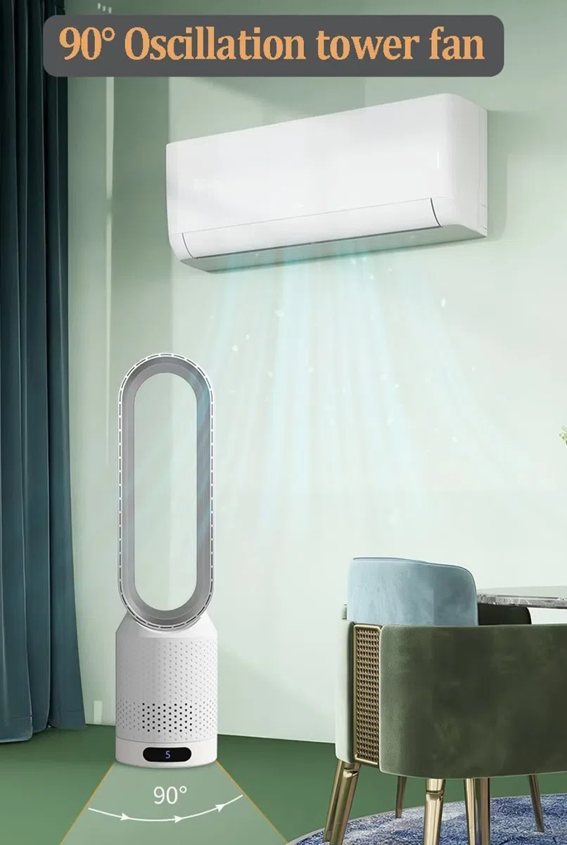 Ventilatore Senza Pale da 20 Pollici, purificatore d'Aria, Ventilatore Elettrico Senza Foglie, Potente Ventilatore con Telecomando, 8 velocità, Timer da 120 Minuti, ventilatori a t
